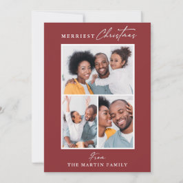 メリーChristmas Red Three Photo Collage シーズンカード