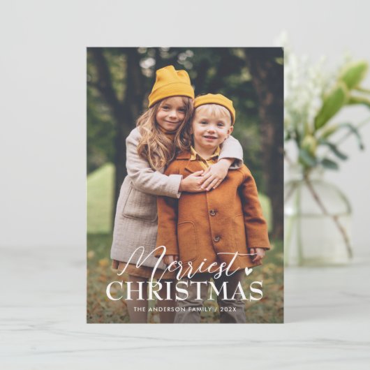 メリーChristmas Scriptシンプルスタイリッシュ 2枚の写真 シーズンカード (スタンド正面)