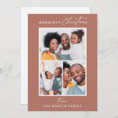 メリーChristmas Soft Orange Three Photo Collage シーズンカード (正面/裏面)