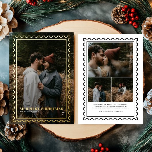 メリーChristmas Stamp family Photo 箔シーズンカード