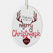 メリーChristmaskおもしろい赤い格子模様トナカイのマスクコービデ セラミックオーナメント (右)
