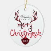 メリーChristmaskおもしろい赤い格子模様トナカイのマスクコービデ セラミックオーナメント (左)