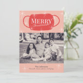 メリーChristmaskレトロピンククリスマスフォトカード シーズンカード (スタンド正面)
