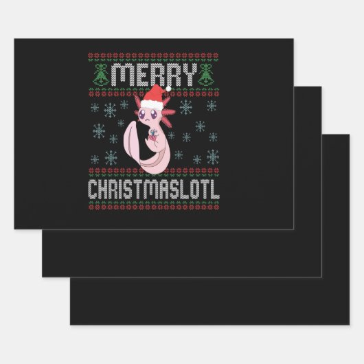 メリーChristmaslotlかわいいAxolotl醜いセーターギフト ラッピングペーパーシート (セット)