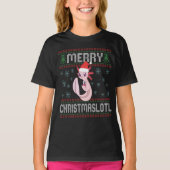 メリーChristmaslotlかわいいAxolotl醜いセーターギフト Tシャツ (正面)