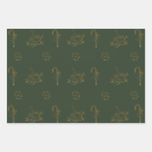 メリーChristmasWrapping紙フラットシートセット3 ラッピングペーパーシート (正面)