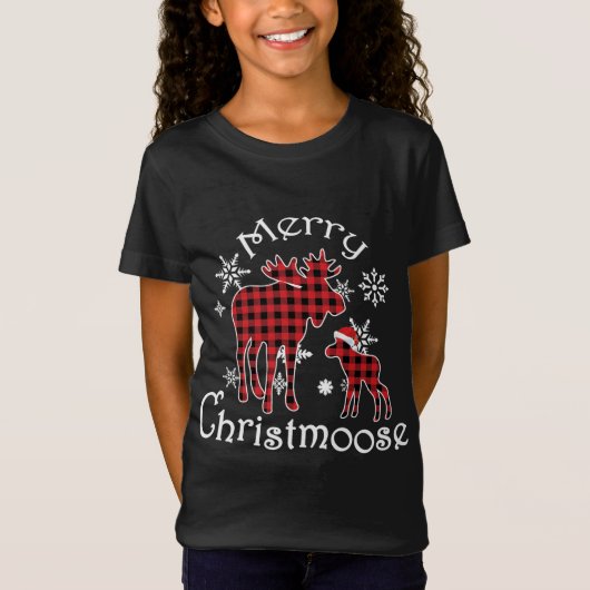 メリーChristmooseムースバッファローレッドプレイドクリスマ Tシャツ (正面)