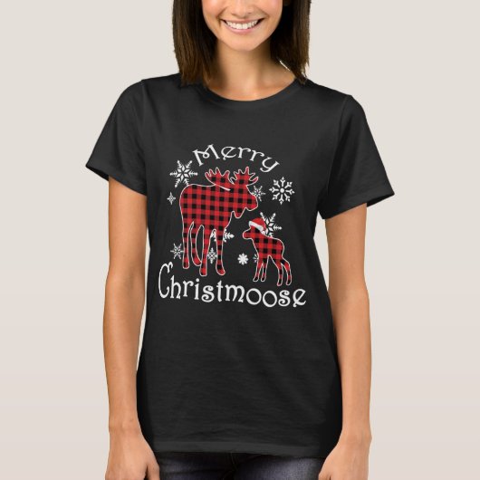 メリーChristmooseムースバッファローレッドプレイドクリスマ Tシャツ (正面)