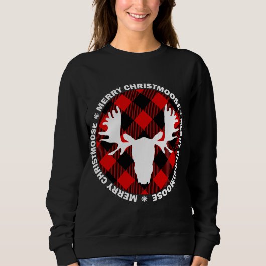 メリーChristmoose Buffallo Plaid.ムースおもしろいキリ スウェットシャツ (正面)