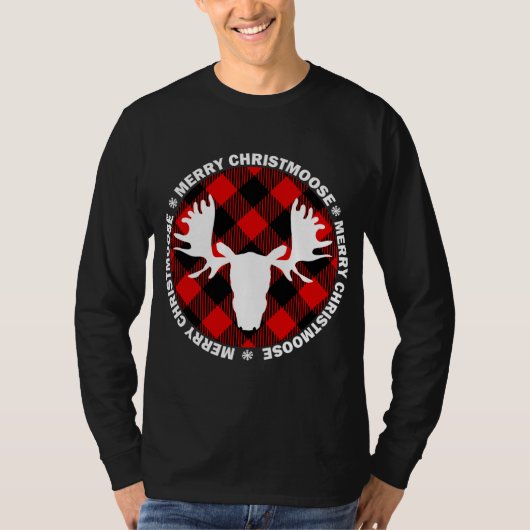 メリーChristmoose Buffallo Plaid.ムースおもしろいキリ Tシャツ (正面)