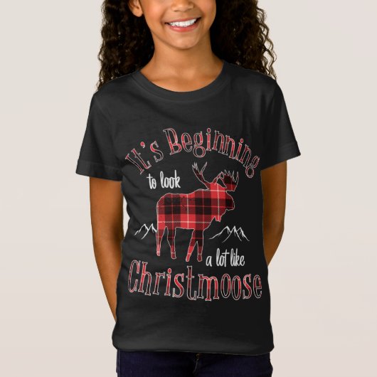 メリーChristmoose Buffalo Plaid Red Moose for Chri Tシャツ (正面)