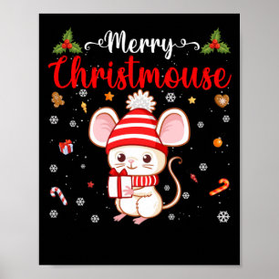 メリーChristmouse Christmas Mouse Santa Hat Family ポスター