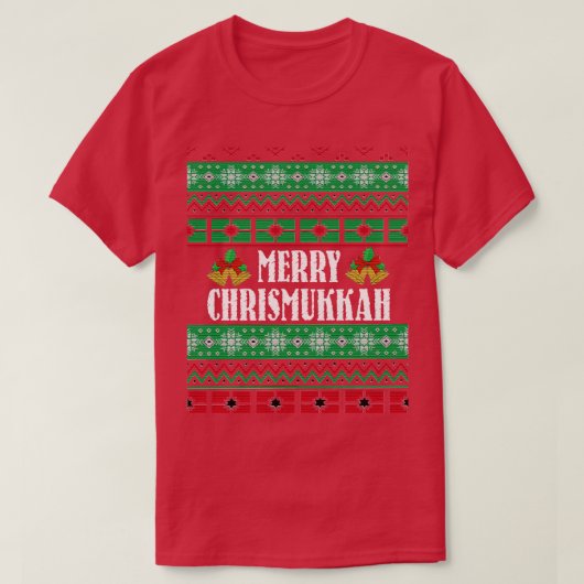 メリーChristmukkah醜いクリスマスパターン Tシャツ (デザイン正面)