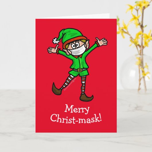 メリーCOVID-19小妖精や小人クリスマスカード カード (黄色い花)