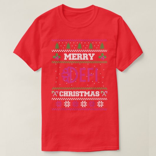 メリーDeFiクリスマス ダサいクリスマススウェーター Tシャツ (デザイン正面)
