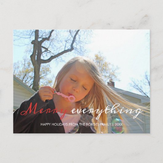 メリーEverything Holidayフォトクリスマスレッドホワイト シーズンポストカード (正面)