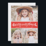メリーEverything Pine Branches Red Photo Collage シーズンカード<br><div class="desc">すべてメリー松の枝レッド写真コラージホリデーカード |このカスタマイズ可能な休日のフォトカードで休日の挨拶を送信する。松の枝とホリメリーーの果実の模様を持つ手書きの「すべて」引用文を備えている。"photo collage"</div>
