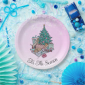 メリーEverything Pink Christmas Tree Cat and Dog ペーパープレート (パーティー)
