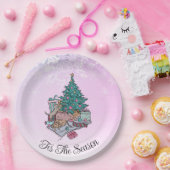 メリーEverything Pink Christmas Tree Cat and Dog ペーパープレート (パーティー)