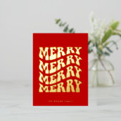 メリーGroovy波赤タイポグラフィクリスマス金ゴールド 箔シーズンポストカード (立ち正面)