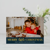 メリーLittle Christmas Blue金ゴールドモダン写真 箔シーズンカード (立ち正面)