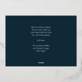 メリーLittle Christmas Blue金ゴールドモダン写真 箔シーズンカード (裏面)