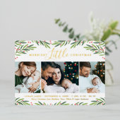 メリーLittle Christmas Photo Collage with金ゴールド 箔シーズンカード (立ち正面)