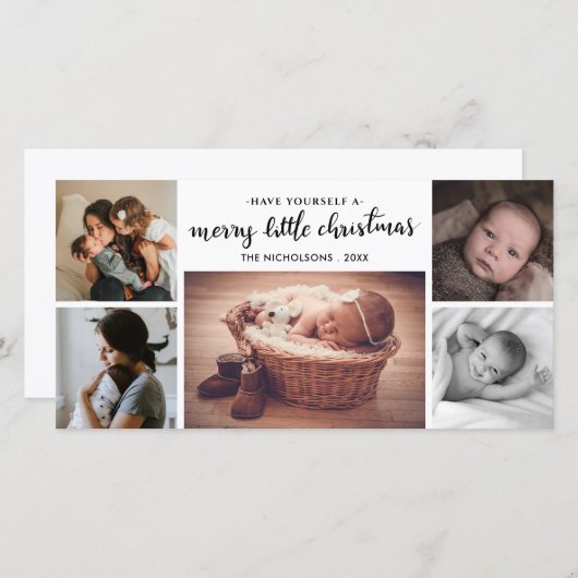 メリーLittle Christmas Scriptの生まれたばかりのベビー写真 サンキューカード (正面/裏面)