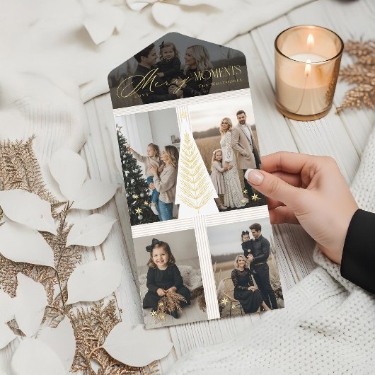 メリーMomentsフォトコラージュエレガント常緑樹 オールインワン招待状