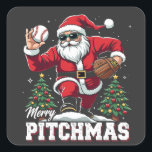 メリーPitchmas Christmas Santa Baseball Lover スクエアシール<br><div class="desc">野球とサンタ，野球スティック，クリスマススピリット，クリスマス野球，サンタ・ユーモア，野球の恋人，ピッツマスデザイン，サンタ揺れこうもり，クリスマススポーツ，野球クリスマス</div>