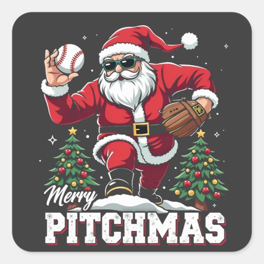 メリーPitchmas Christmas Santa Baseball Lover スクエアシール (正面)