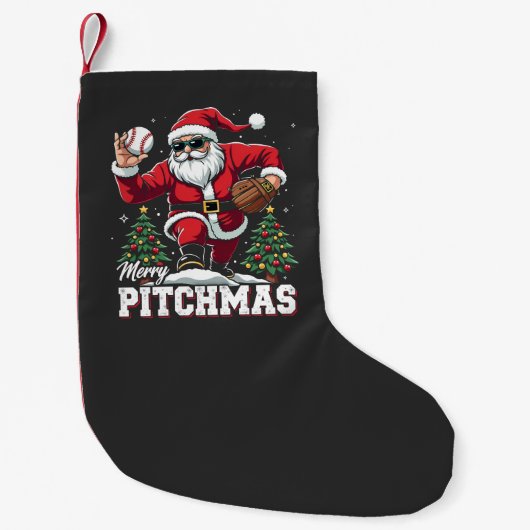 メリーPitchmas Christmas Santa Baseball Lover スモールクリスマスストッキング (正面)