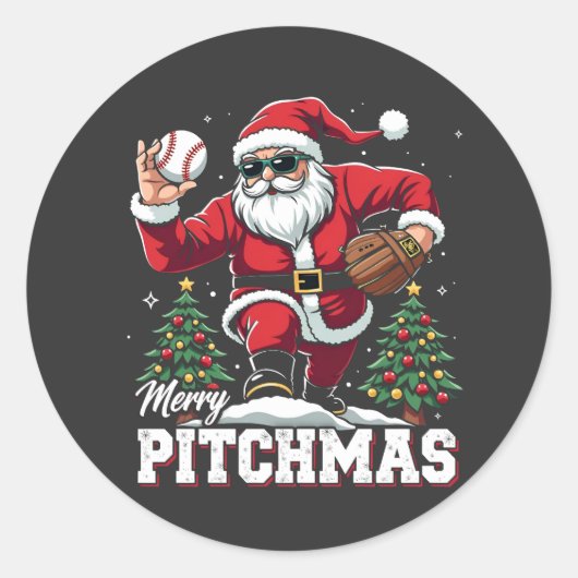 メリーPitchmas Christmas Santa Baseball Lover ラウンドシール (正面)