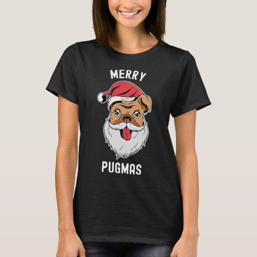 メリーPugmas Pug With Santa Hatクラシック T-Shirt 85 Tシャツ (正面)