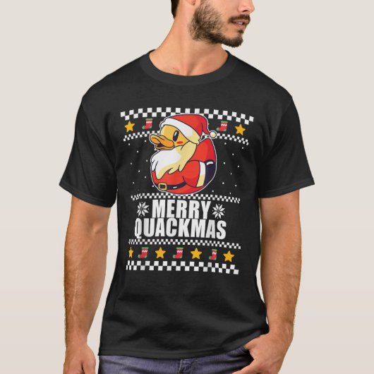 メリーQUACKMASおもしろい Santa Duck醜いクリスマスメモリ Tシャツ (正面)