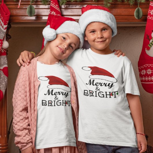 メリーSanta Hat Christmas Kidsで明るい Tシャツ