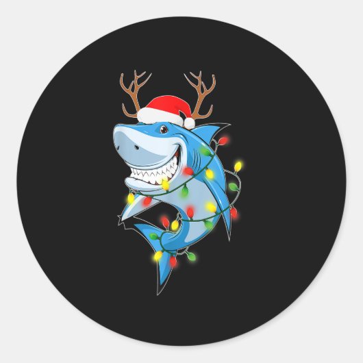 メリーSharkmas Shark with Santa Hat Christmas Ligh ラウンドシール (正面)