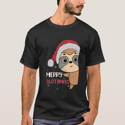 メリーSlothmas Lights Cute Christmas Santa Hat Slo Tシャツ (正面)