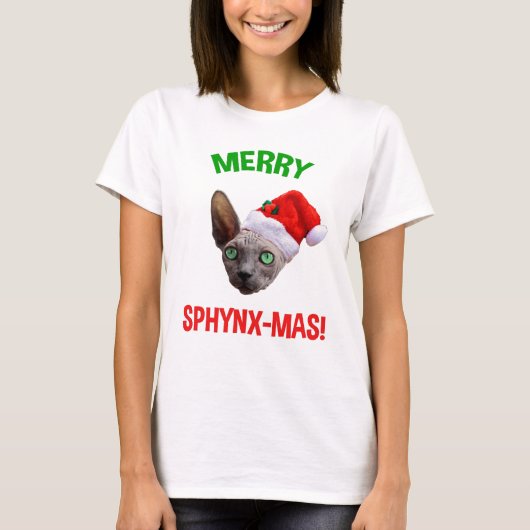 メリーSphynx-Masおもしろい Christmas Sphynx猫好き Tシャツ (正面)