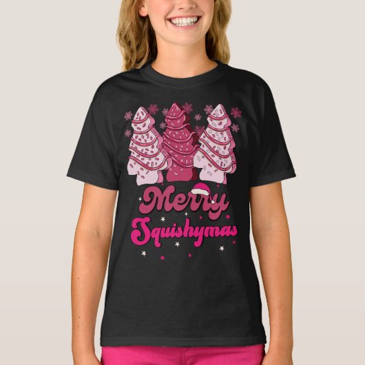 メリーSquishymasピンクのクリスマスツリー Tシャツ (正面)
