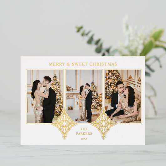 メリーSweet Christmas 3枚エレガントコラージュ 箔シーズンカード (立ち正面)