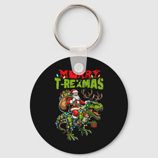 メリーT-rexmasクリスマスクリスマスTレックス恐竜の恋人 キーホルダー (正面)