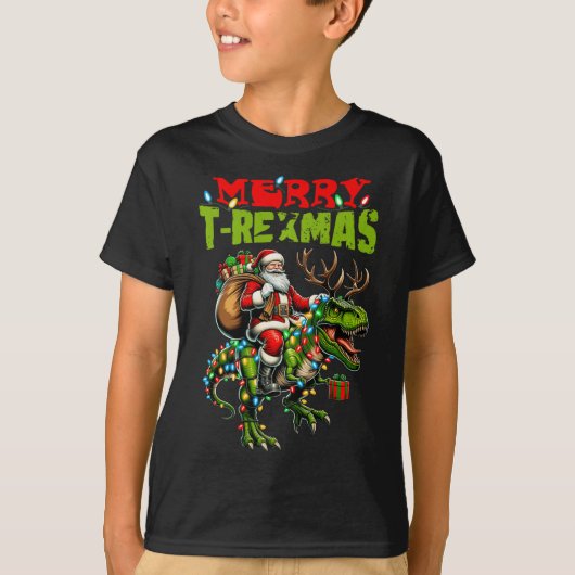 メリーT-rexmasクリスマスクリスマスTレックス恐竜の恋人 Tシャツ (正面)