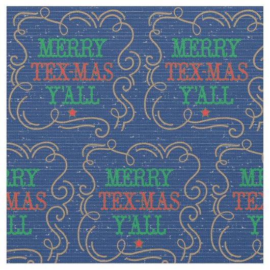 メリーTex-Mas Y'all Rope Frame on Blue ファブリック (クローズアップ)