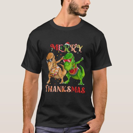 メリーThanksmas Tレックス恐竜ラッパーダビング Tシャツ (正面)