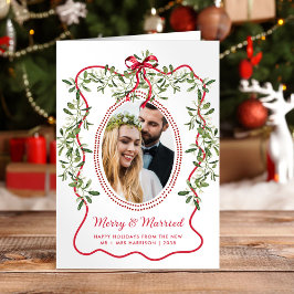 メリーWavy Frame結婚した Newlywedsクリスマスフォト シーズンカード