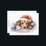 メリーWoof-mas Dog Santa Hat Christmasはがき ポストカード<br><div class="desc">家族から家族へ、これらの可愛いハガキを犬のことわざ「メリーWoof-mas」で送りなさい！裏面はTo：とFrom:（あなたの名前）と素敵な明るいクリスマスツリーである。4行で簡単の名前書とアドレスを検索</div>