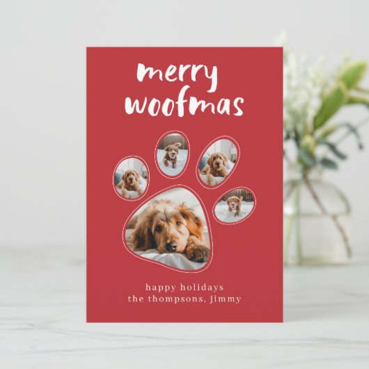 メリーWoofmasペットドおもしろいッグ写真クリスマス シーズンカード (スタンド正面)
