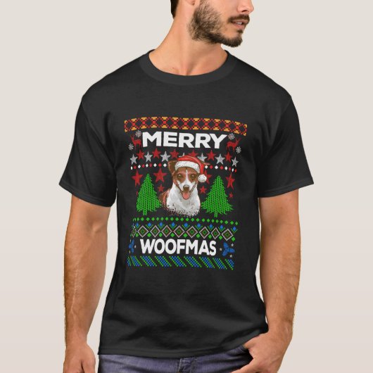 メリーWoofmas醜いセータークリスマスジャックラッセル Tシャツ (正面)