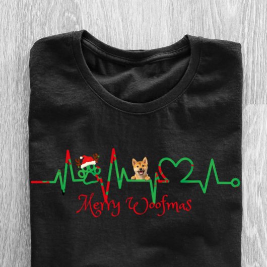 "メリーWoofmas"ペット犬EKGライン Tシャツ
